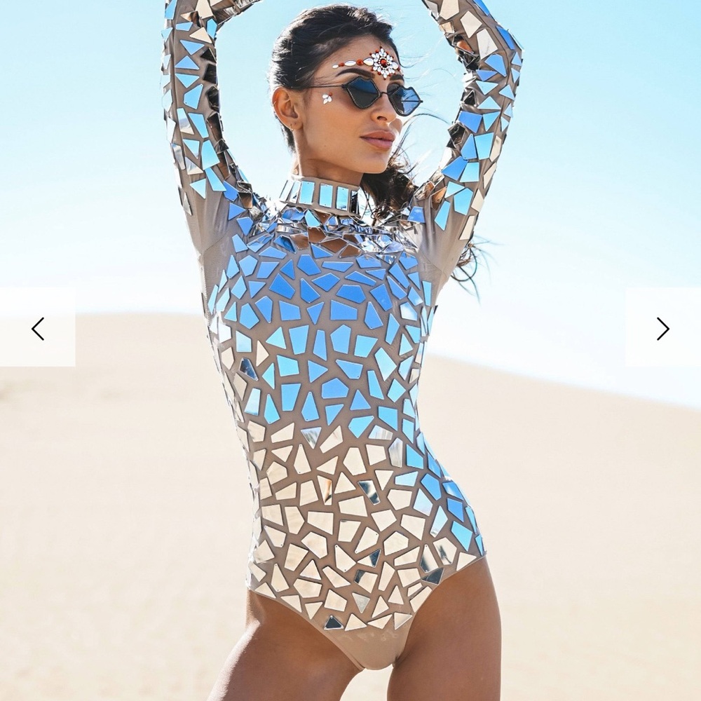 Silver Geometric Mirror Bodysuit
